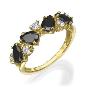 GR187 | טבעת אבנים וטיפות שחורות